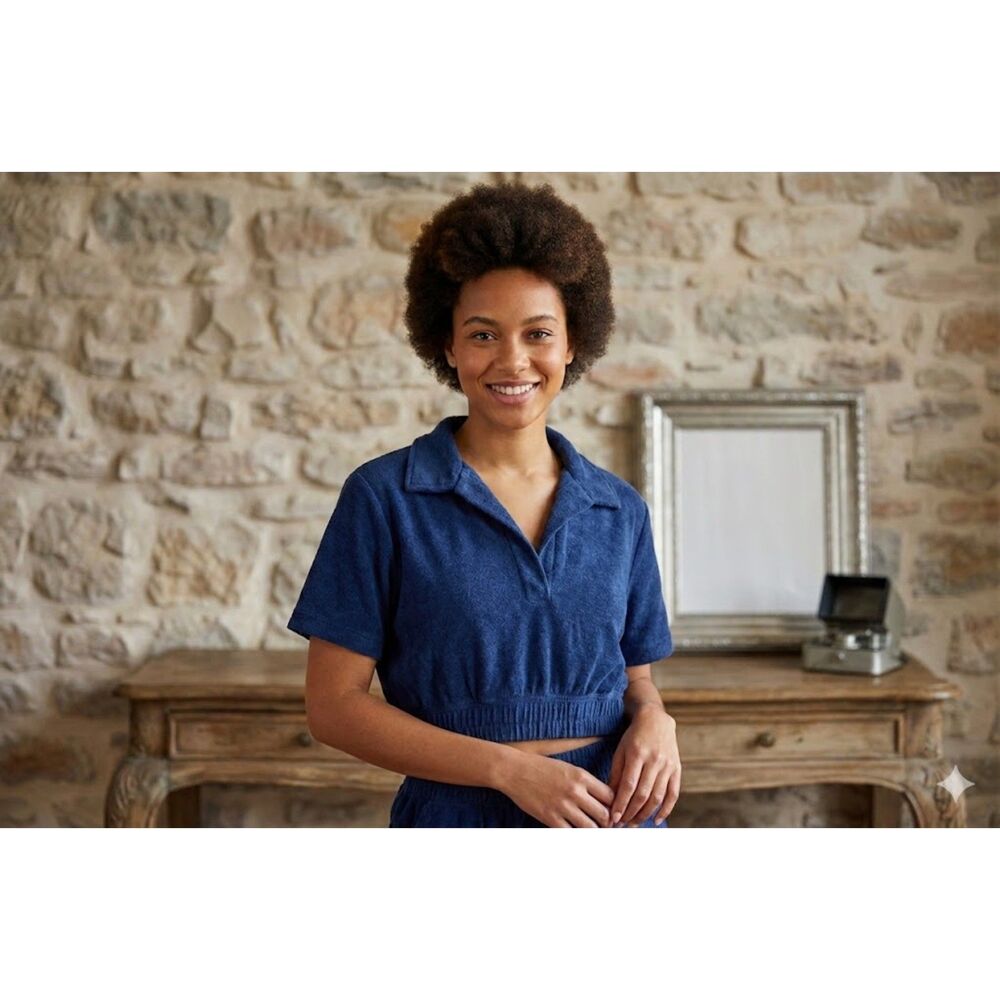 Carbon38 Micro Terry Cropped Top Daylight Navy -S